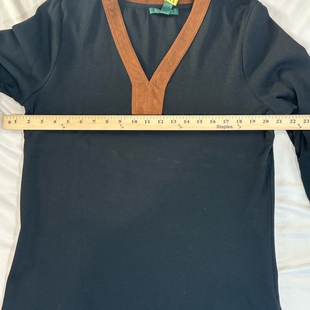 Ralph Lauren Black Long Sleeve Top w/ Brown Trim- XL- Cotton - Picture 3 of 11